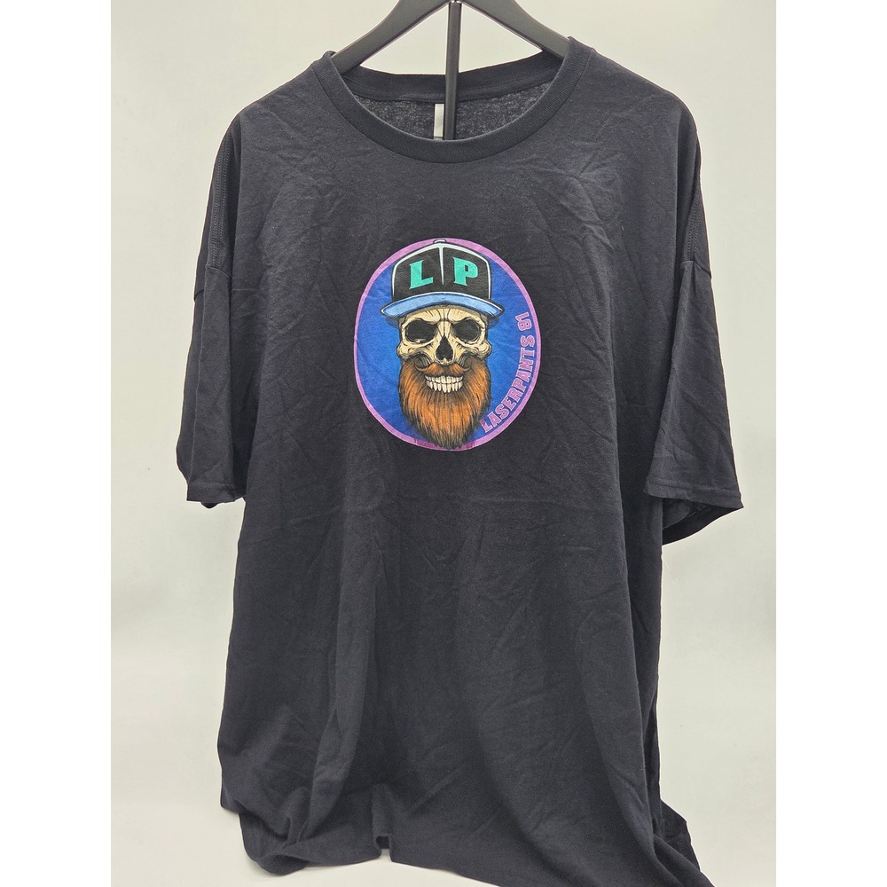 Laserpants 81 Skull Logo Graphic T-Shirt Black Gildan Heavy Cotton Size XL